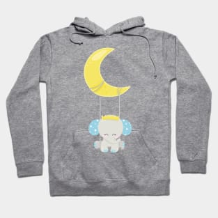 Cute Elephant, Elephant On A Swing, Crown, Moon Hoodie